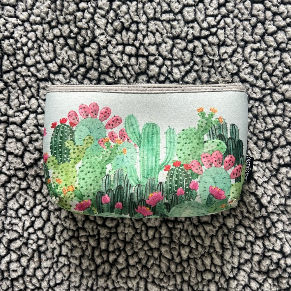 Cactus Print Cosmetic Pouch - Green & Pink